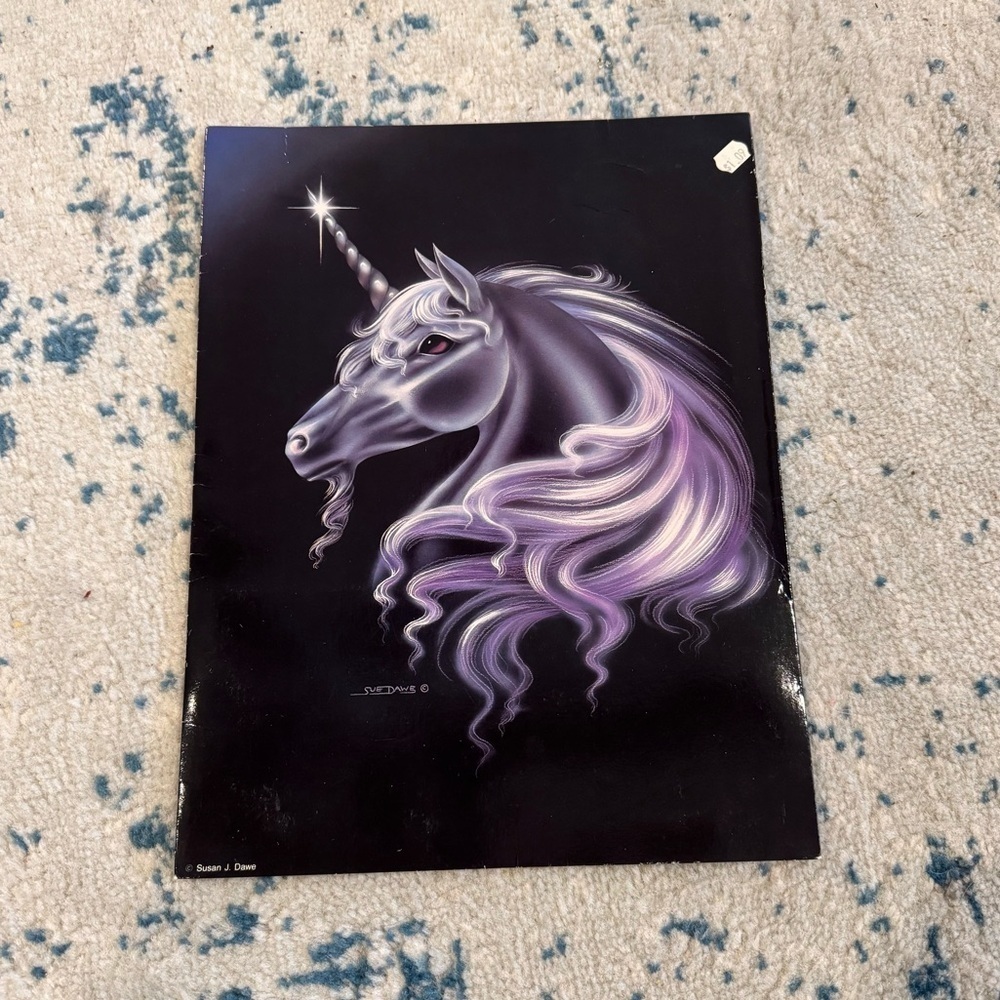 Vintage 80's Susan Sue Dawe Unicorn Portfolio Notebook Binder Folder Made USA